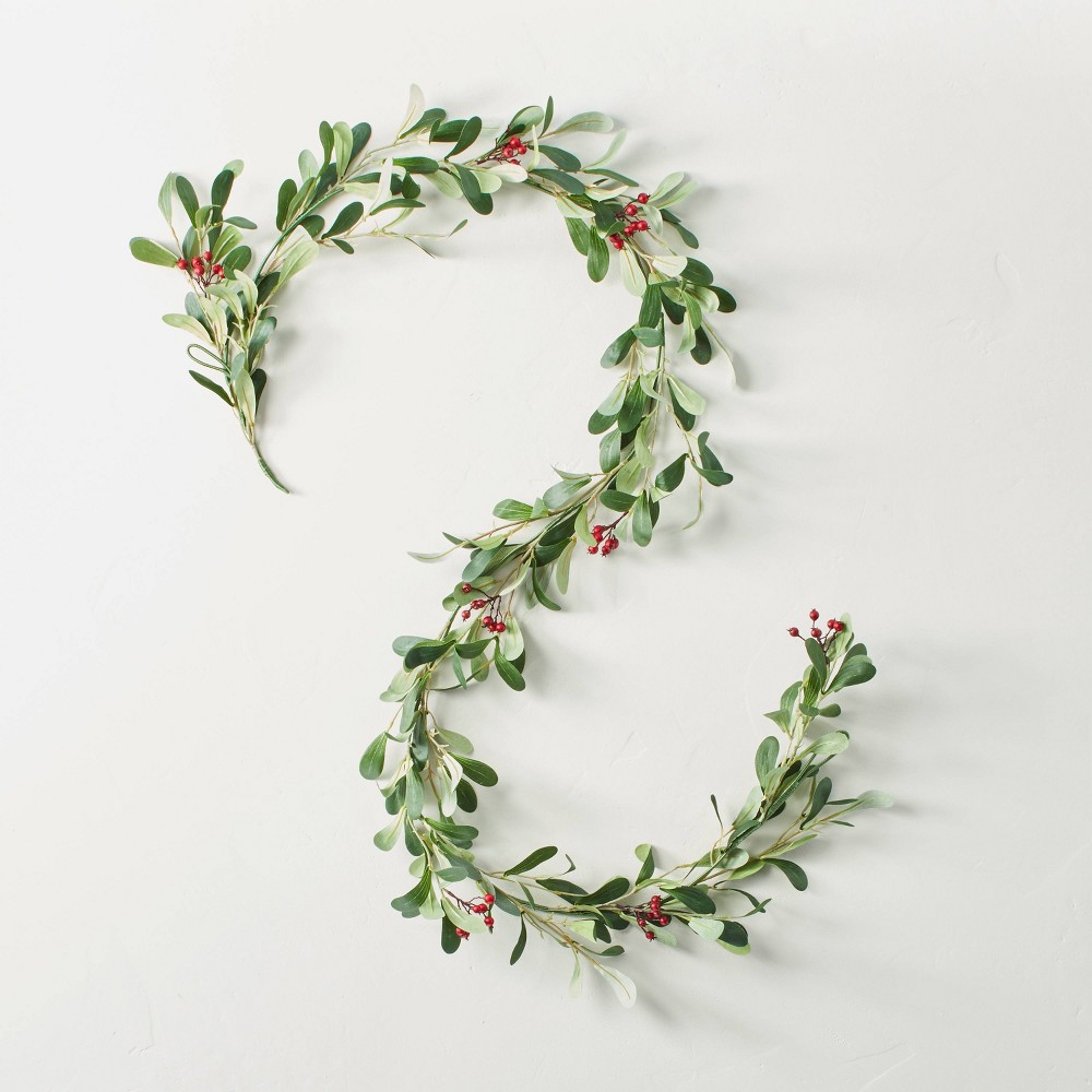 6' Mistletoe with Winterberries Seasonal Faux Garland Green/Red - Hearth & Hand with Magnolia
