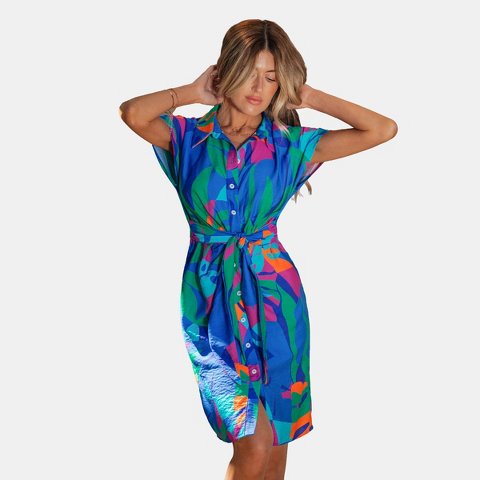 Женские платья Cupshe Women's Shirt Dress Vibrant Print-M-Multicolored