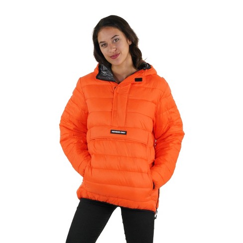 Members Only Women's Popover Puffer Oversized Jacket - Orange - Medium ...