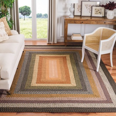 Handmade Blue and Multi Oval Braided Rug, 6' x 9'