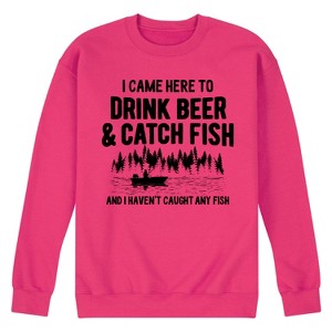 Men's Instant Message I Came Here to Drink Beer & Catch Fish Graphic Fleece Sweatshirt - Magenta - Large - 1 of 4
