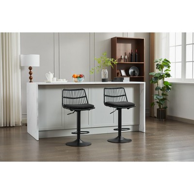 LOVMOR Set of 2 Rattan Bar Stool, 360 Swivel Bar Chair, Counter Height Chair with Footrest for Kitchen, Dining Room