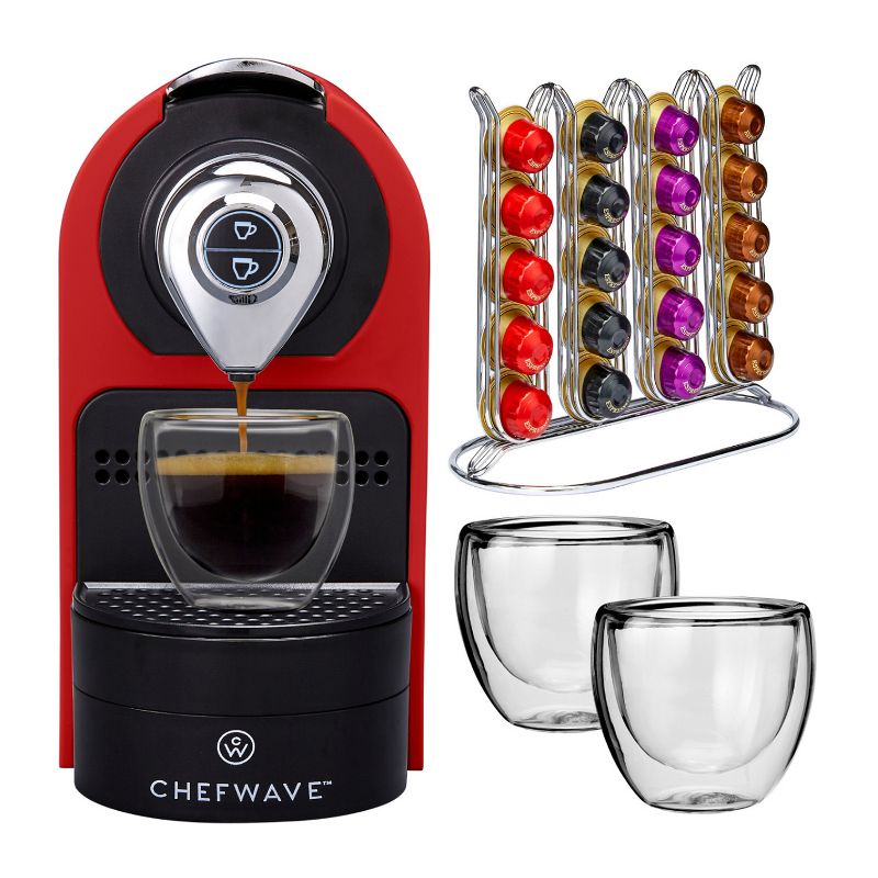 ChefWave Espresso Machine for use with Nespresso Capsules (Red), Holder and Cups, 3 of 4