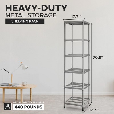 MeshWorks Silver 6-Tier Narrow Metal Storage Shelving Tower