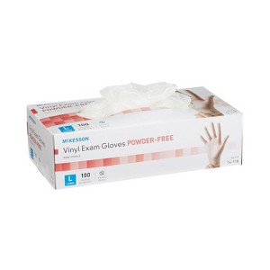 McKesson 14-118 Large Vinyl Exam Gloves Clear Powder Free Non-sterile (Box of 100) - 1 of 4