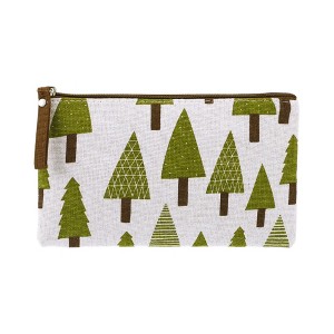 Unique Bargains Women's Green Trees Large Cosmetic Bag White Green 1 Pc - 1 of 3