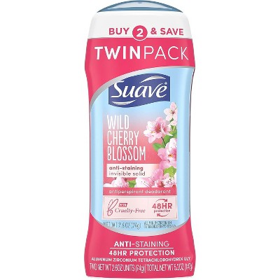 Suave Deodorant Antiperspirant & Deodorant Stick Wild Cherry Blossom, 2.6 oz, 2 Count