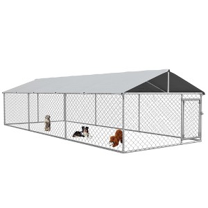 PawHut Dog Kennel, Outdoor Dog Run with Waterproof, UV Resistant Roof for Large-Sized Dogs, Silver - 1 of 4