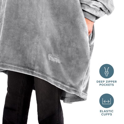 Adult Grey Microplush Hooded Wearable Blanket with Sleeves