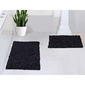 Bell Flower Collection Tufted Bath Rugs, Extra Soft and Absorbent, Non-Slip Bath Mats, Machine Washable Bath Mats,, 2 Piece Set(S+M), Black - 1 of 4