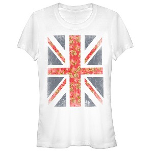 Juniors Womens Lost Gods Floral Print Union Jack T-Shirt - 1 of 3