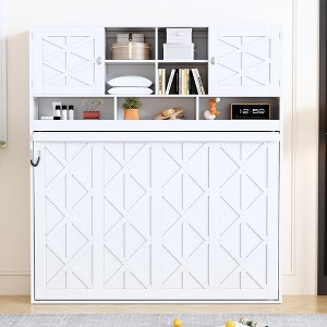 TIRAMISUBEST Queen Size Wall Murphy Bed w/ Arrow Stripes or Diamond Stripes Optional, Folding Wooden Bed Frame w/ Cabinets - 1 of 4