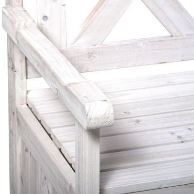 White Fir Wood Garden Storage Bench with Louvered Panels