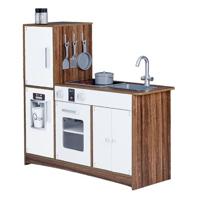 Teamson Kids Little Chef Palm Springs Play Kitchen with 11 Play Kitchen Accessories, Sound & Light Effects, & Built-in Icemaker, White/Wood