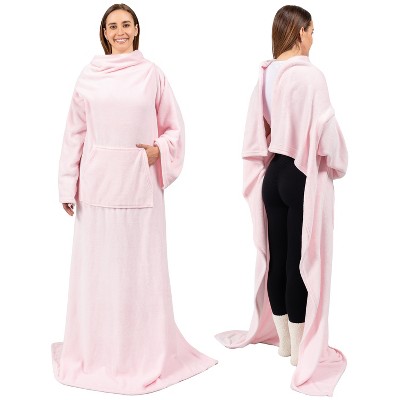 PAVILIA Fleece Wearable Blanket with Sleeves, Warm Cozy Soft Functional Lightweight Sleeved Throw Adults Men Women