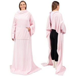 PAVILIA Fleece Wearable Blanket with Sleeves, Warm Cozy Soft Functional Lightweight Sleeved Throw Adults Men Women - 1 of 4