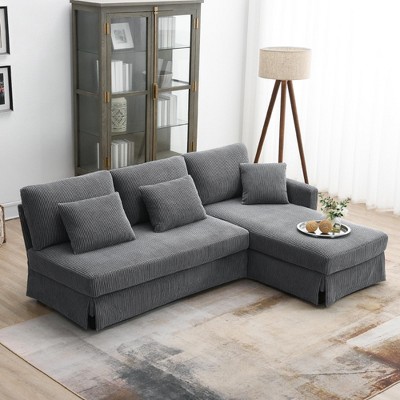 87"W Modern L-Shaped Corduroy Upholstered Sofa with Reversible Chaise, 4-Seat Sleeper Couch with Pillows - ModernLuxe