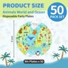 Hachikiko Animal World Map Paper Dinner Plates, Dessert Plates, Safari Woodland Atlantic Blue Ocean Animals Birthday Party Supplies ,9 Inch, 50 Pack - 2 of 4