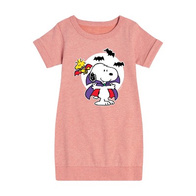 - Peanuts - Snoopy Woodstock Vampire Graphic Short Sleeve Fleece Dress