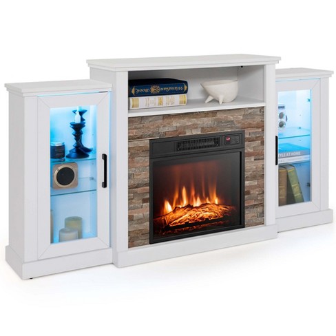 White tv stand with deals fireplace and led lights