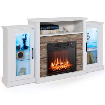 Costway Fireplace TV Stand with Led Lights & 18'' Electric Fireplace For 65" Wall-Mounted TV Dark Brown/Black/White