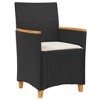vidaXL Patio Chairs with Cushions 2 pcs Black Poly Rattan&Solid Wood - 4 of 4