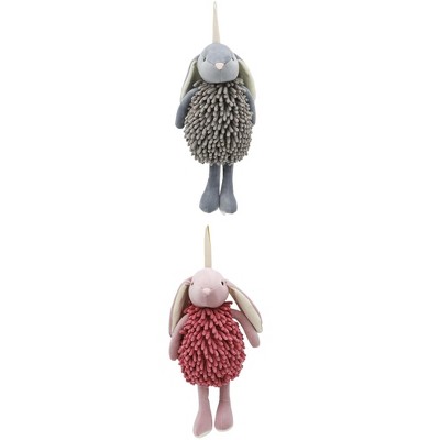 REGALWOVEN Cute Cartoon Rabbit Shape Fuzzy Ball Soft Absorbent Chenille Hand Towel 2 Pack 6" x 14"