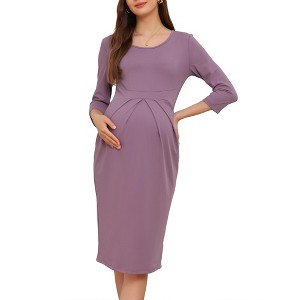 INSPIRE CHIC Women's Maternity Crew Neck 3/4 Sleeves Office Back Zipper Work Pregnancy Dresses - 1 of 4
