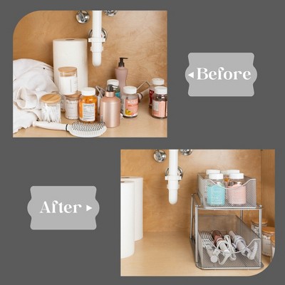 Sorbus 2 Pack 2 Tier Baskets with Mesh Sliding Drawers - Ideal Cabinet, Under the Sink, etc - Great for Bathroom, Kitchen, Office, etc. — фото 7