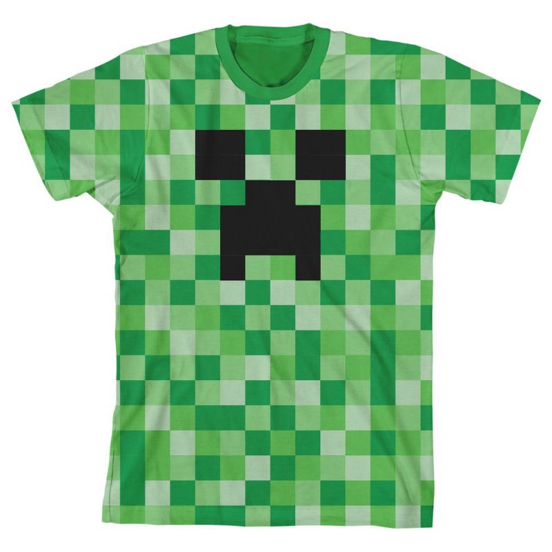 Minecraft Video Game Creeper Face Youth Boys Green Graphic Tee, 1 of 2
