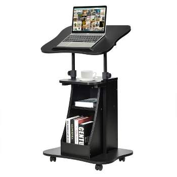 Costway Sit-to-Stand Laptop Desk Cart Rolling Mobile Height Adjustable w/ Storage Black