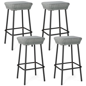 Tangkula 29.5" Metal Bar Height Stools Set of 4 w/ Rattan Seat & Footrest for Backyard - 1 of 4