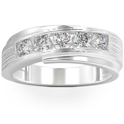 Pompeii3 1Ct Diamond Men's Ring Brushed Wedding Band in White Rose or Yellow Gold