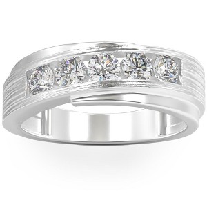 Pompeii3 1Ct Diamond Men's Ring Brushed Wedding Band in White Rose or Yellow Gold - 1 of 4