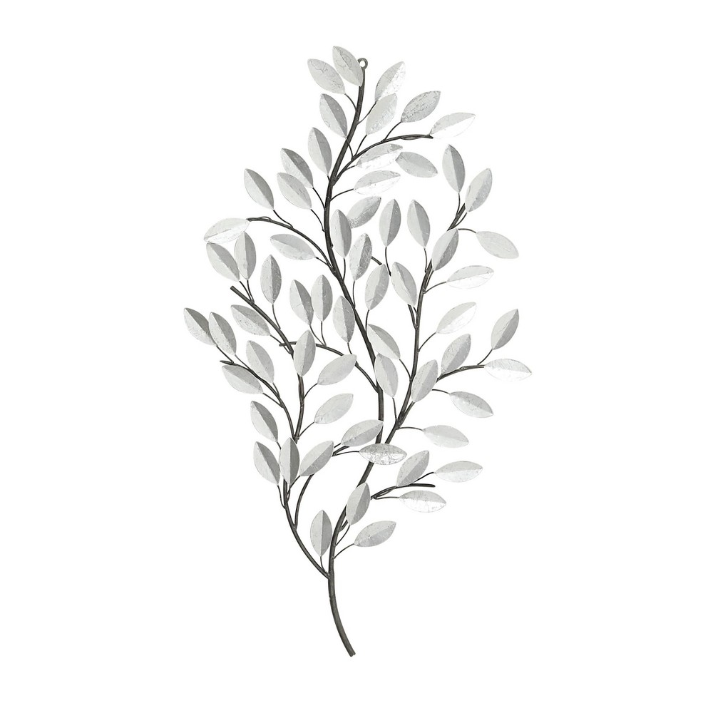 Photos - Garden & Outdoor Decoration Metal Leaf Metallic Wall Decor with Stem Silver - Olivia & May: Glam Iron