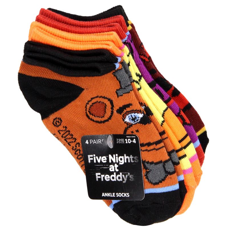 Five Nights at Freddy's Kids Character Designs No-Shoe Ankle Socks 4 Pairs, 10-4 Multicoloured, 2 of 7