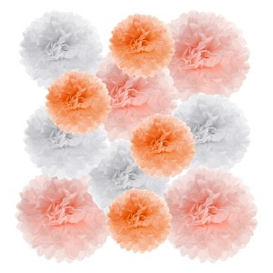 Unique Bargains Wedding Shower Bridal Party Decoration 3 Size Paper Pom Poms Flower Ball 15 Pcs - 1 of 4