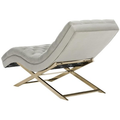 Grey Velvet Chaise with Gold Frame and Headrest