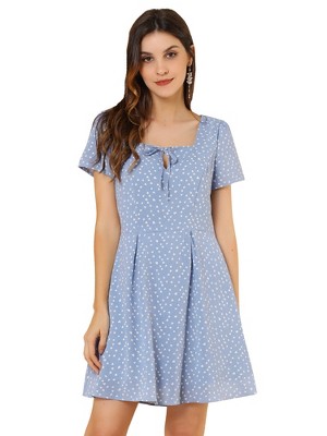 Allegra K Women's Printed Summer Casual Square Neck Short Sleeve Fit and Flare Dress