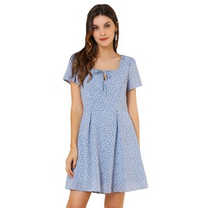 Allegra K Women's Printed Summer Casual Square Neck Short Sleeve Fit and Flare Dress - 1 of 4