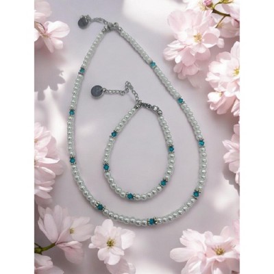 december turquoise crystal-silver bracelet /necklace set