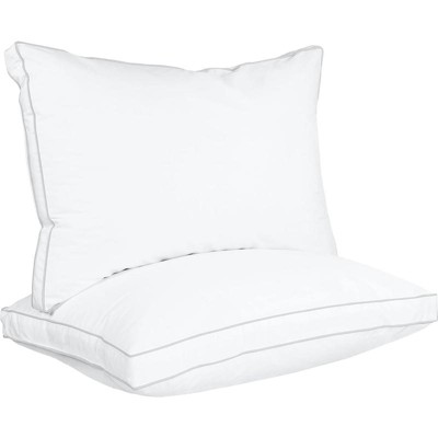 BRINJOY Queen Size Gusseted Bed Pillows 2-Pack - Hotel Quality with Poly-Fiber Fill for Back, Stomach & Side Sleepers (White)