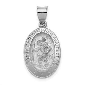 Black Bow Jewelry 14k Yellow or White Gold Hollow Oval St. Christopher Pendant, 14x28mm - 1 of 4