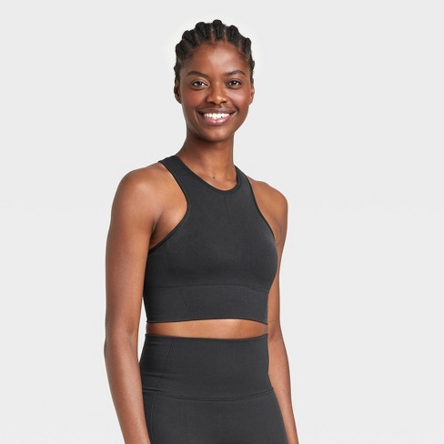 Women's Seamless Medium Support High-Neck Longline Sports Bra - All In  Motion™ Black XL