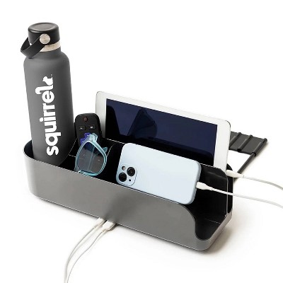 Squirrel Bedside Caddy Gray: Decorative Storage Bin, 100% Recycled Plastic, 14" Wide, Bedside Storage Caddy