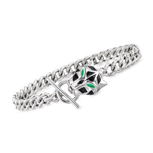 Ross-Simons Italian Black and Green Enamel Panther Head Toggle Bracelet in Sterling Silver - 1 of 4
