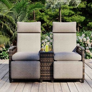 VisioGear Patio Recliner Loveseat Chair, Outdoor Lounge Chair Set with Armrests and Built-in Storage Table for Balcony, Gray, 53.3"*23.6"*46.1" - 1 of 4