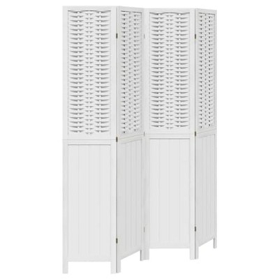 vidaXL White Solid Paulownia Wood Room Divider - 4-Panel Privacy Screen for Living Room, Bedroom, Office, Bamboo/Engineered Wood, 140-145x200 cm