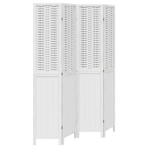vidaXL White Solid Paulownia Wood Room Divider - 4-Panel Privacy Screen for Living Room, Bedroom, Office, Bamboo/Engineered Wood, 140-145x200 cm - 1 of 4