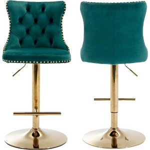 QingMoon Swivel Bar Stools Set of 2, Adjustable Barstools, Velvet Tufted Counter Height Chairs with Nailhead Trim for Kitchen Island, Home Pub - 1 of 4